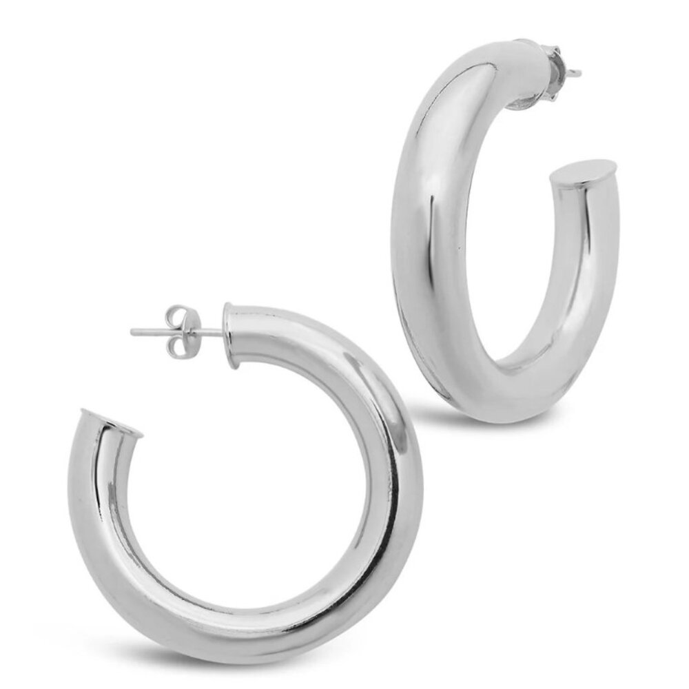 Silver 1" chunky hoop earrings